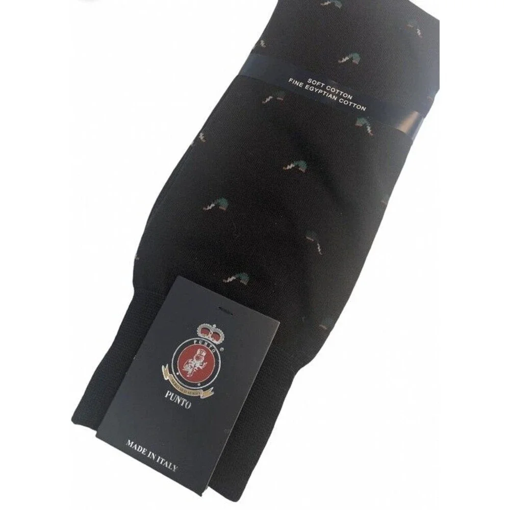 Punto Italian Mens Dress Socks Egyptian Cotton Navy Blue Pipes Italy 10-13